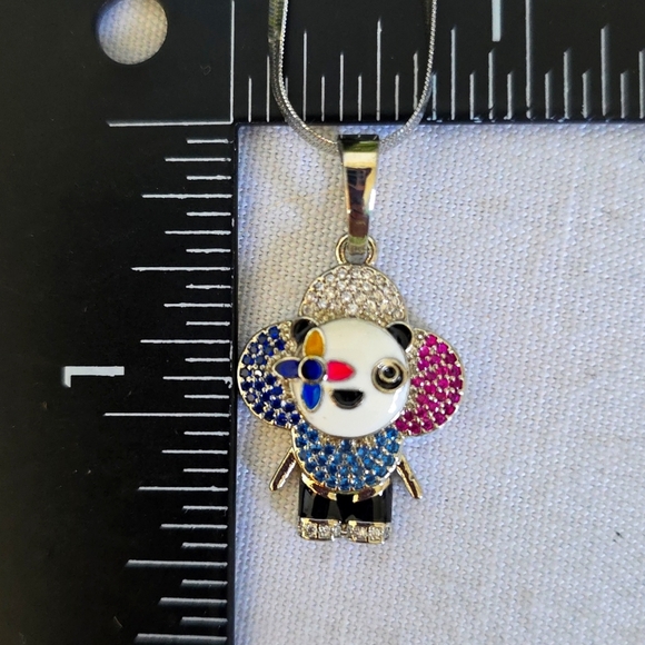 Silver Stainless Steel Multi Color Panda Bear Flower Pendant with Chain Neck… - Picture 8 of 8